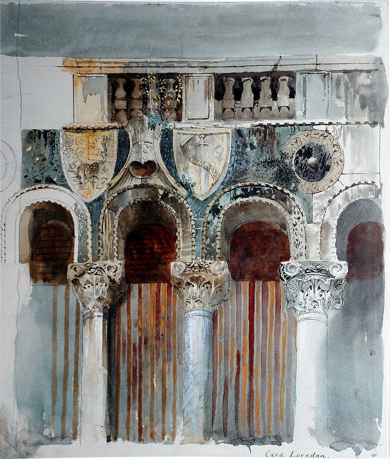Studio dell'intarsio marmoreo sulla facciata di Casa Loredan, Venezia, 1845